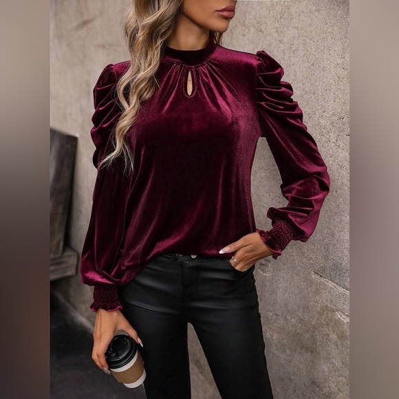 Tops - Burgundy Velour long sleeved top, NWOT, size L